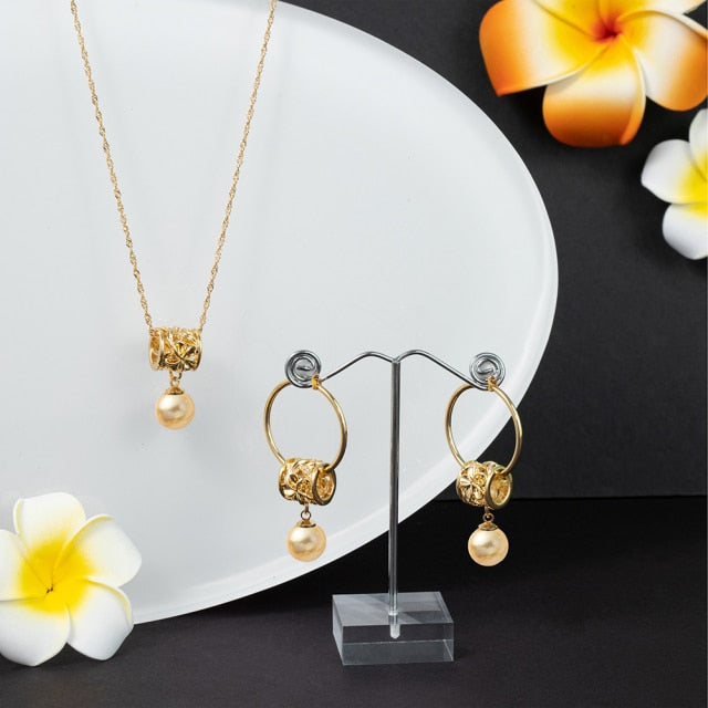 Hawaiian Gold Polynesian Hoop Earrings Necklace Sets