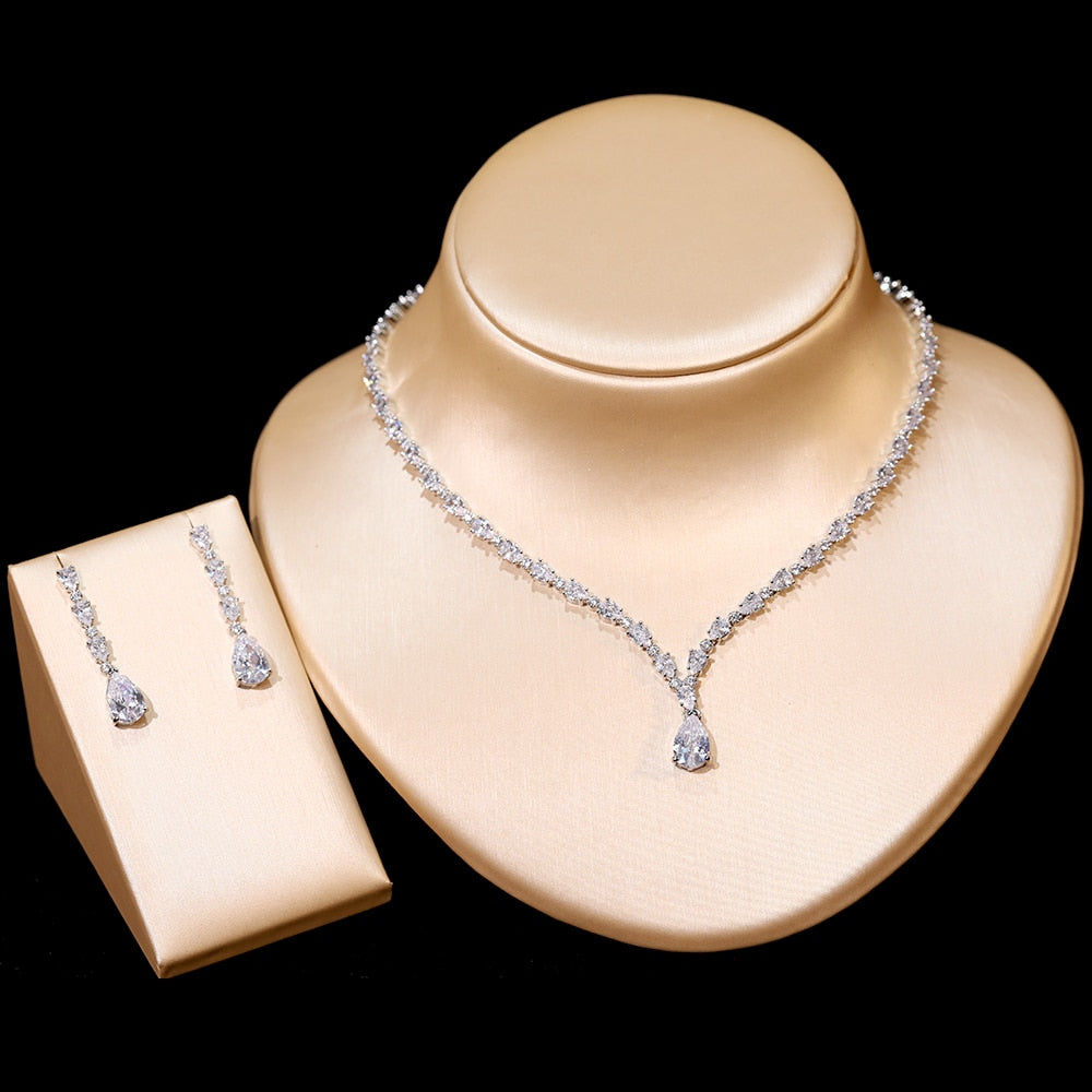 Dazzling Cubic Zirconia Wedding Necklace  Jewelry Set