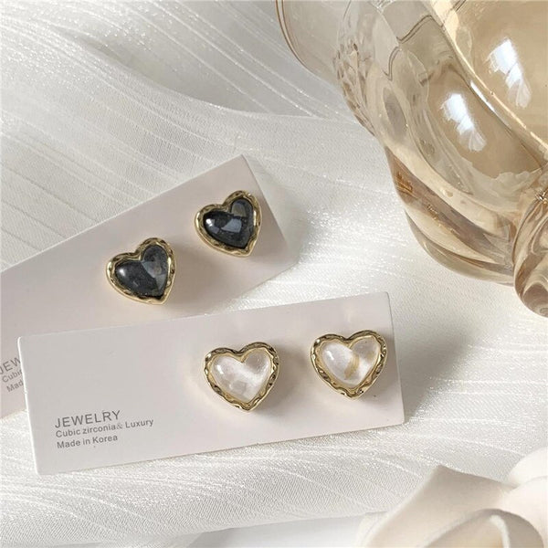Pendientes de clip con forma de corazón pequeño y sencillo con temperamento coreano