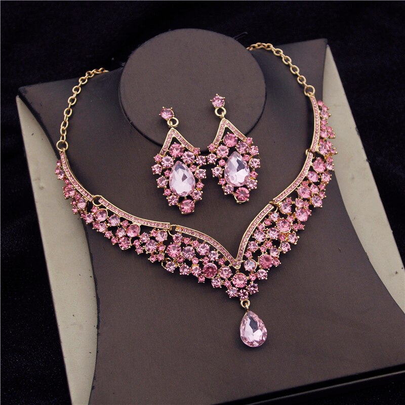 Gorgeous Pink Crystal Tiaras Bridal Jewelry Sets