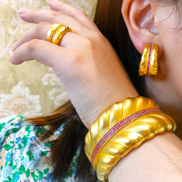 3PCS Bold Bracelet Ring Earring Set For Women