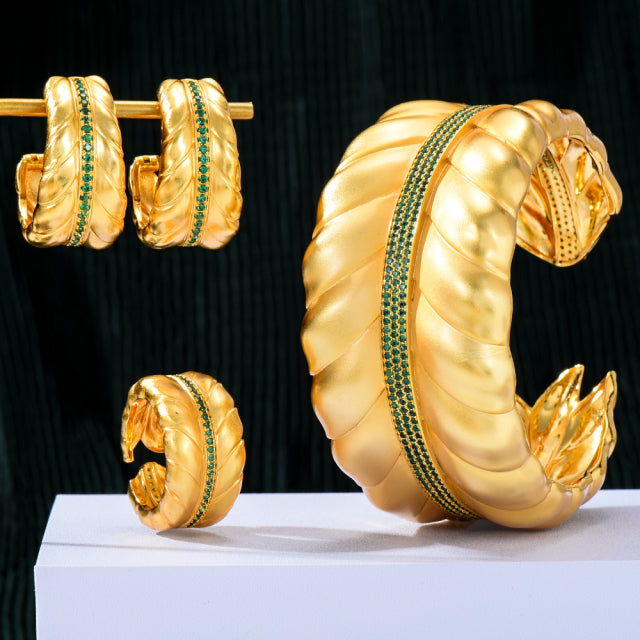 3PCS Bold Bracelet Ring Earring Set For Women