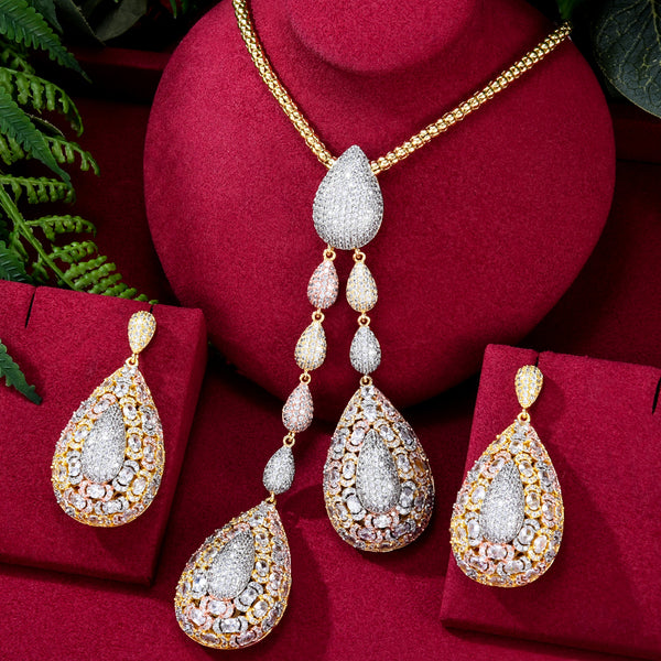 Trendy 2PCS Tricolor Necklace Earring Jewelry Set For Women