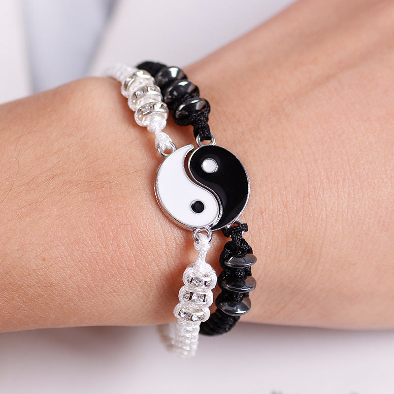 Tai Chi Fengshui Hematite Leather Cord Braid Chain Bracelet
