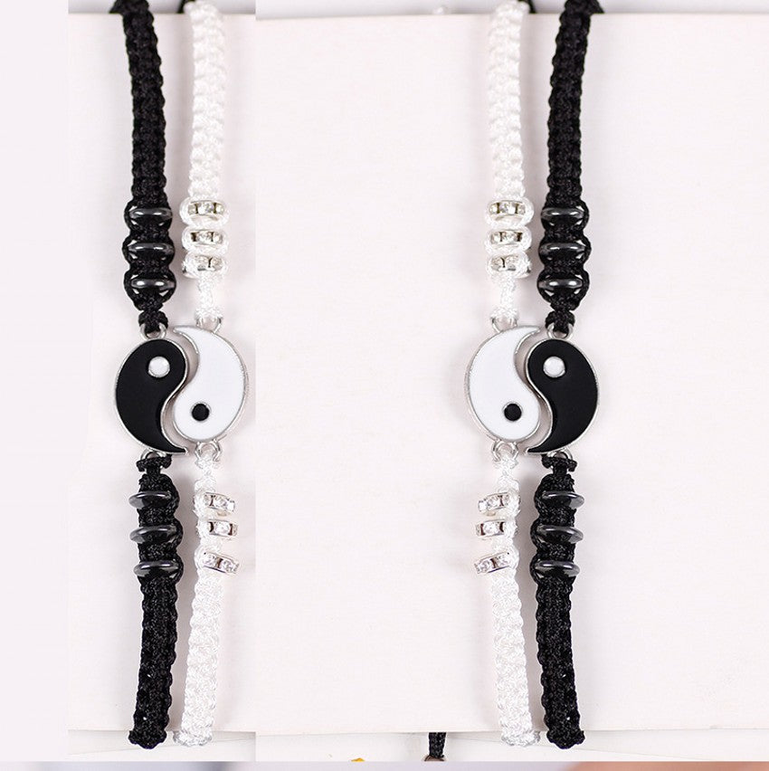 Tai Chi Fengshui Hematite Leather Cord Braid Chain Bracelet