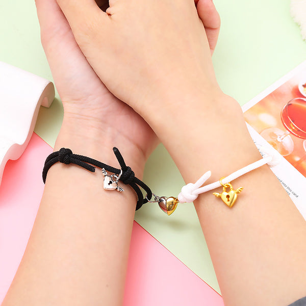 Pulseras de pareja con dije de corazón de acero inoxidable