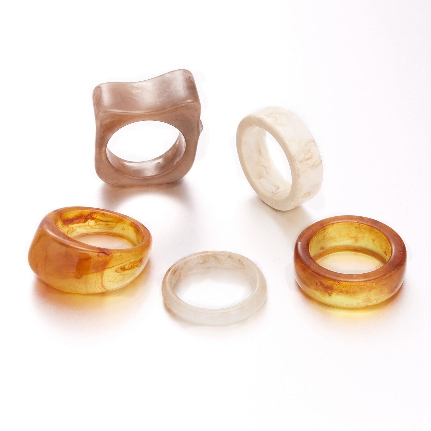 Fashion Colorful Acrylic Resin Geometric Round Transparent Rings Set