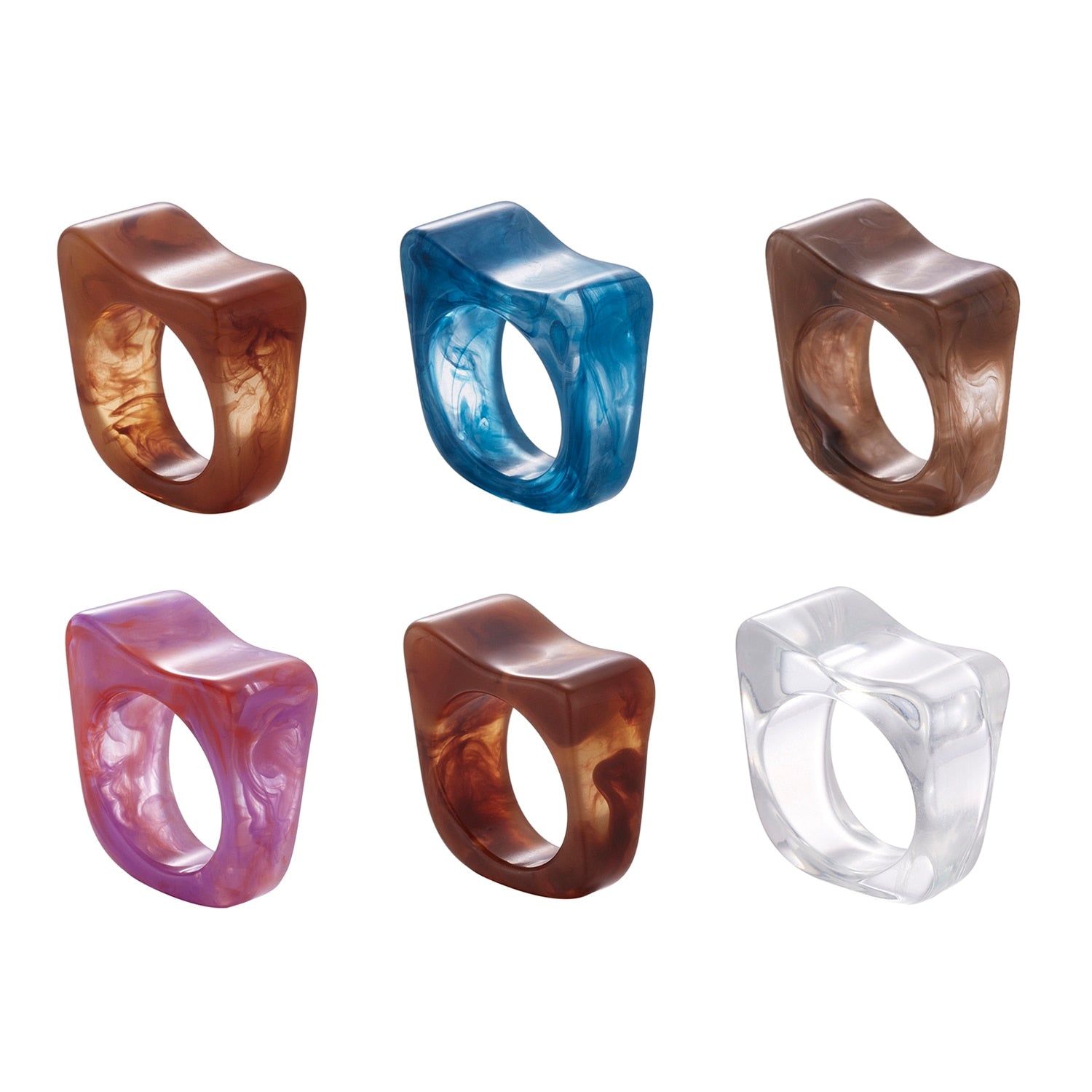 Fashion Colorful Acrylic Resin Geometric Round Transparent Rings Set