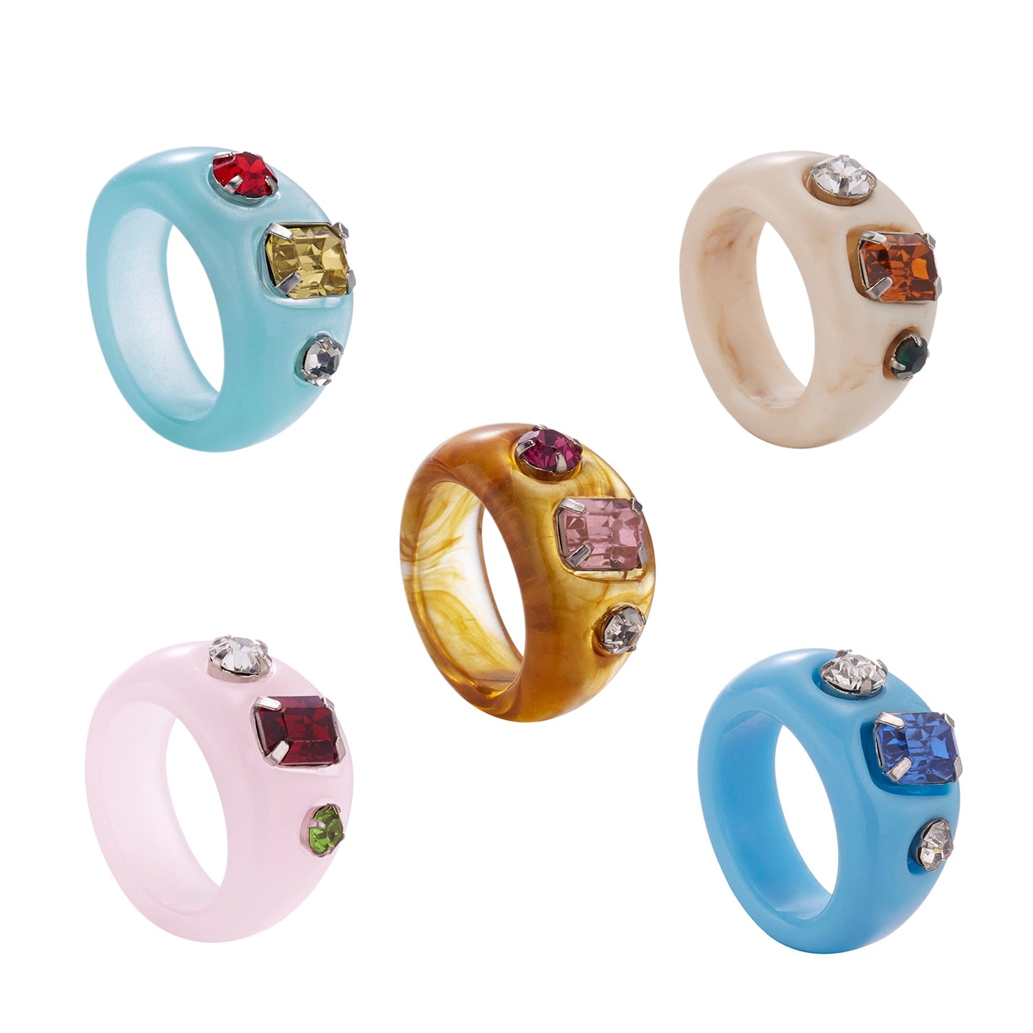 Fashion Colorful Acrylic Resin Geometric Round Transparent Rings Set