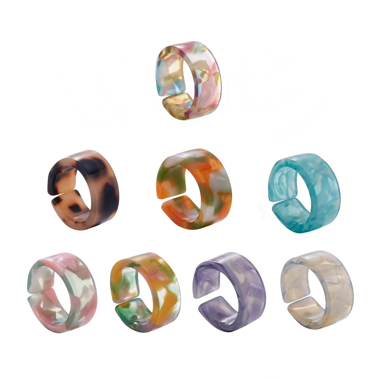 Fashion Colorful Acrylic Resin Geometric Round Transparent Rings Set