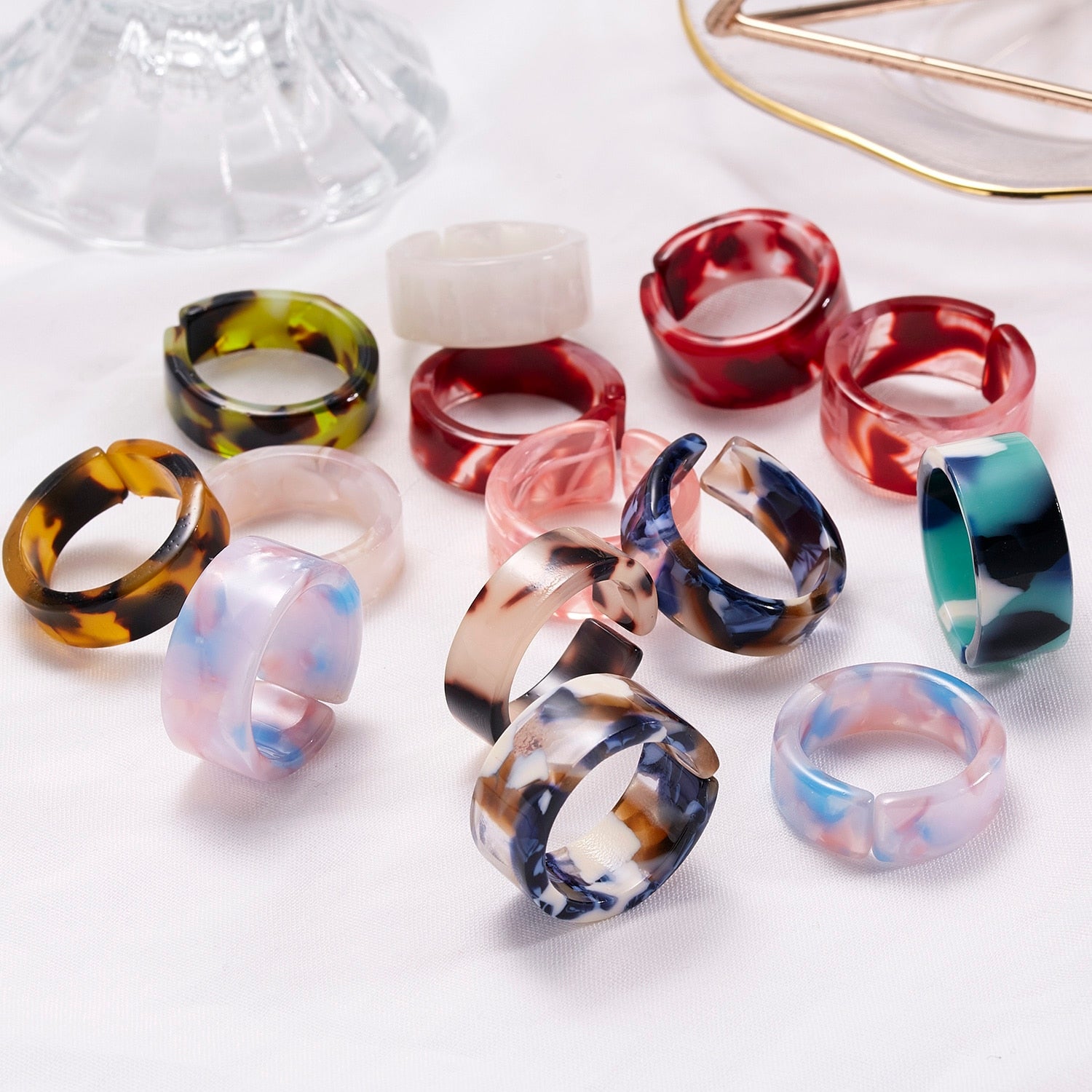 Fashion Colorful Acrylic Resin Geometric Round Transparent Rings Set