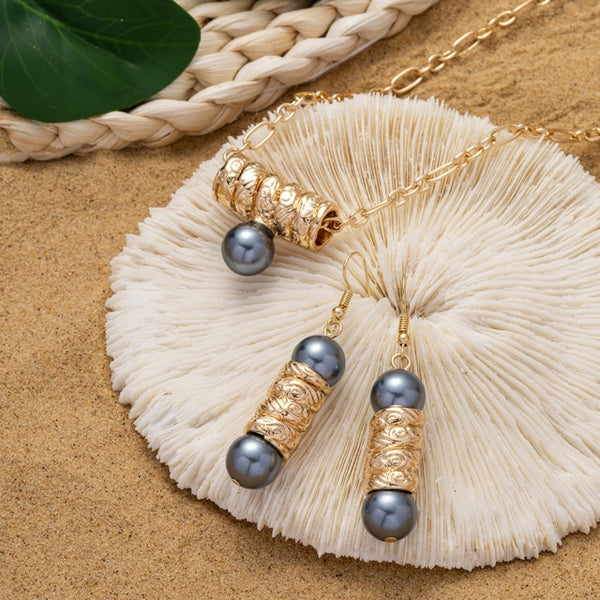 Gold Necklace Plated Pearl Earrings Fashion Polynesian Necklaces Sets