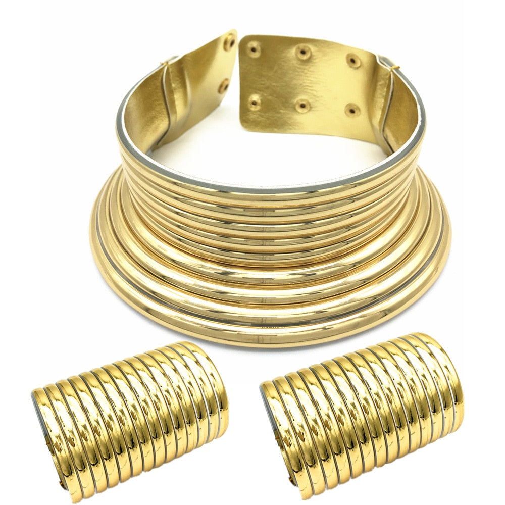 Exaggerated Choker Necklace Two-hand Bracelet Wedding Party Set