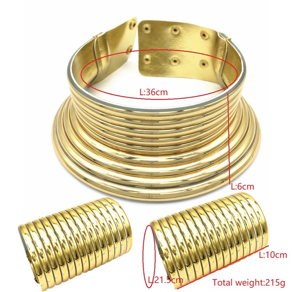Exaggerated Choker Necklace Two-hand Bracelet Wedding Party Set