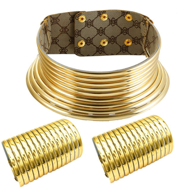 Exaggerated Choker Necklace Two-hand Bracelet Wedding Party Set