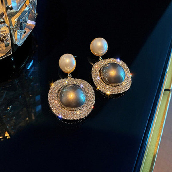Pendientes de clip de marca de lujo para mujer, pendientes de perla grande de cristal
