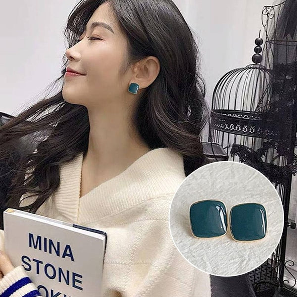 Pendientes de clip con diseño cuadrado geométrico de moda de estilo coreano sin perforaciones