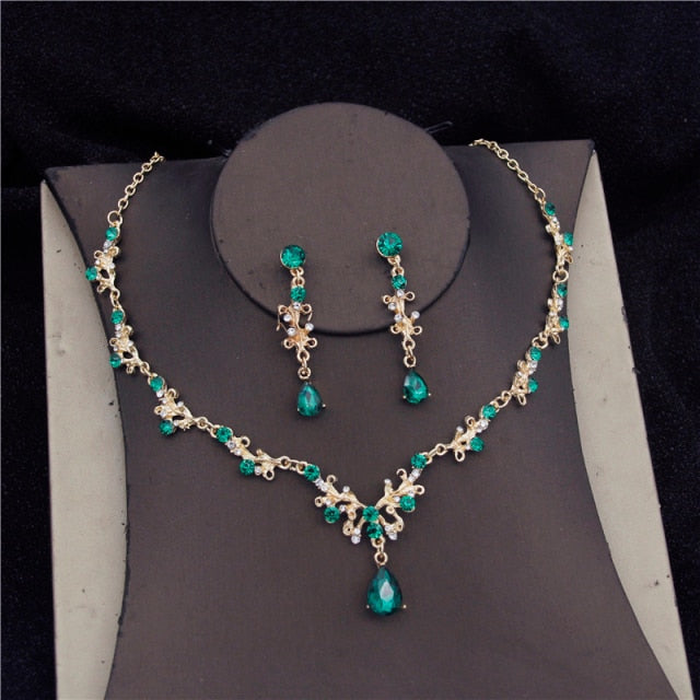 Baroque Green Crown Bridal Jewelry Sets