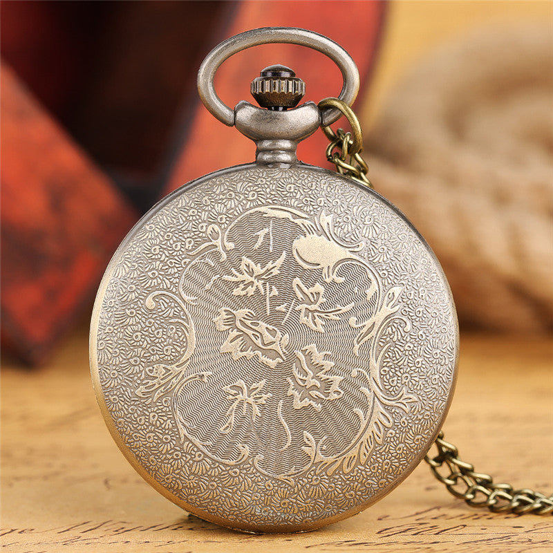 Retro Half Hunter Hollow Dragon & Phoenix Design Pendant Men Women Pocket Watch