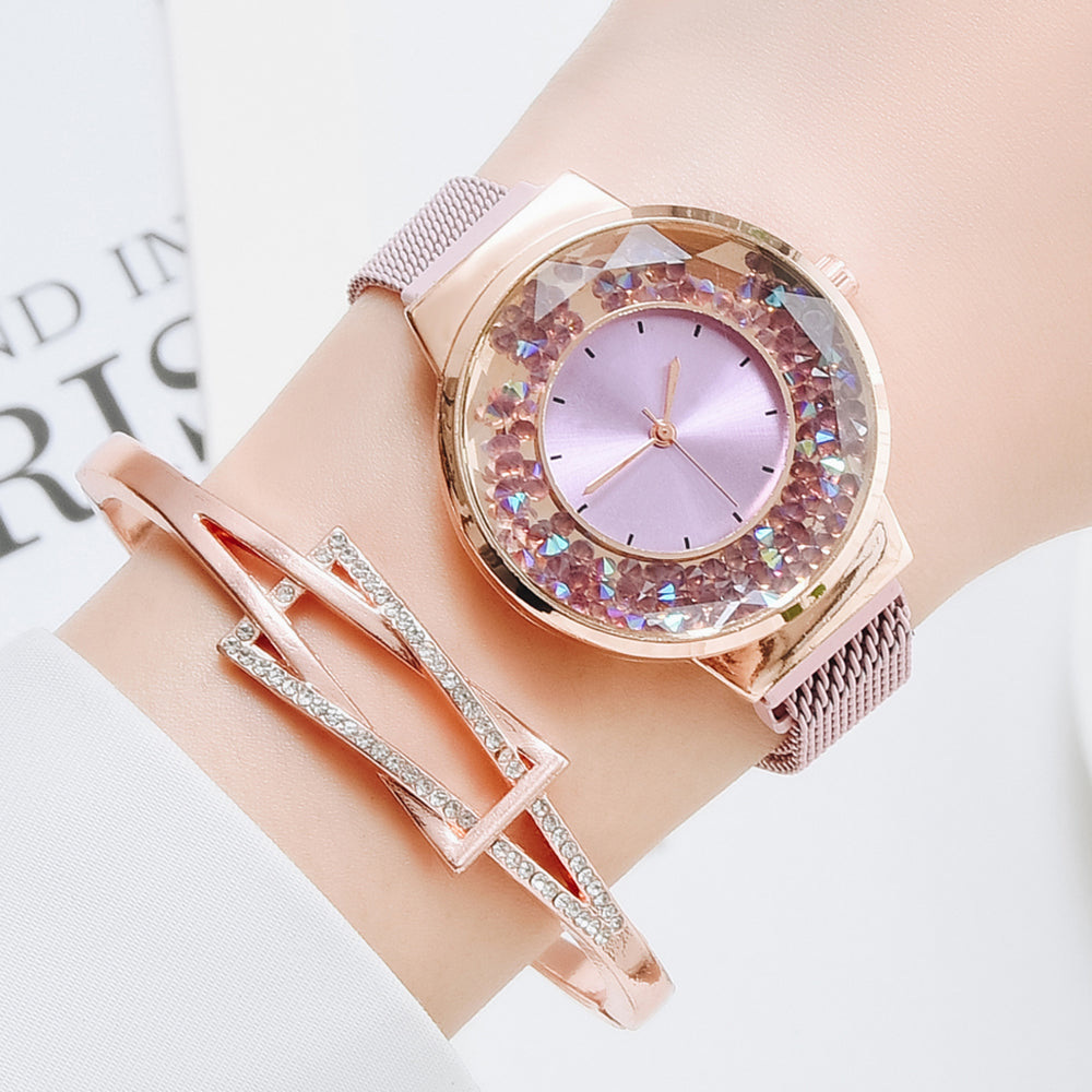 Luxury Ladies Quartz Magnet Buckle Movable Rhinestones Ladies Wristwatches