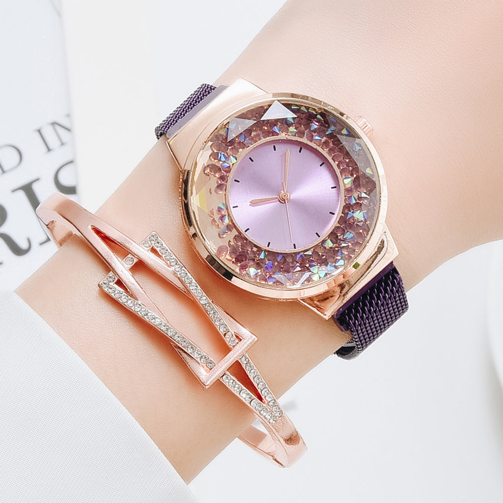 Luxury Ladies Quartz Magnet Buckle Movable Rhinestones Ladies Wristwatches