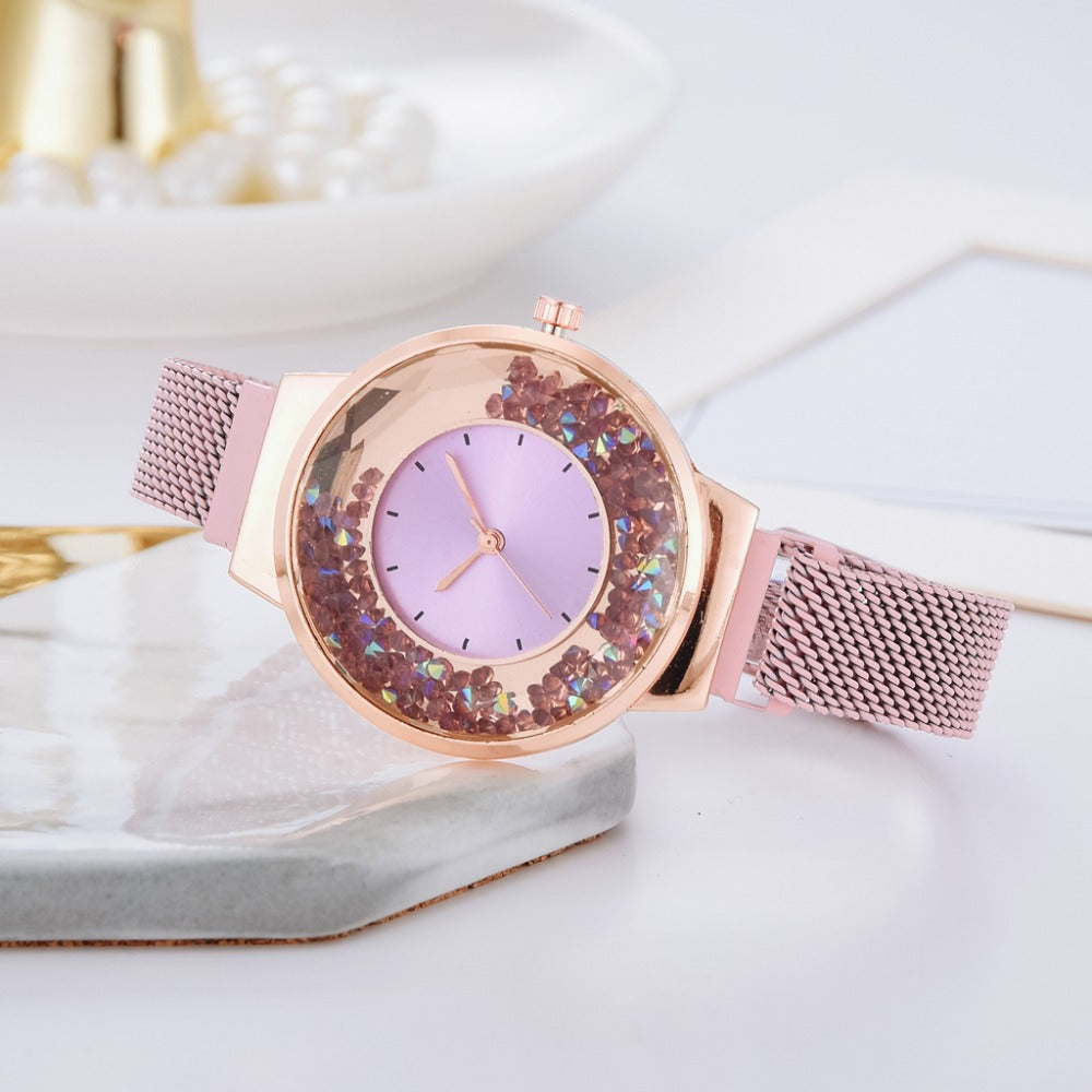 Luxury Ladies Quartz Magnet Buckle Movable Rhinestones Ladies Wristwatches