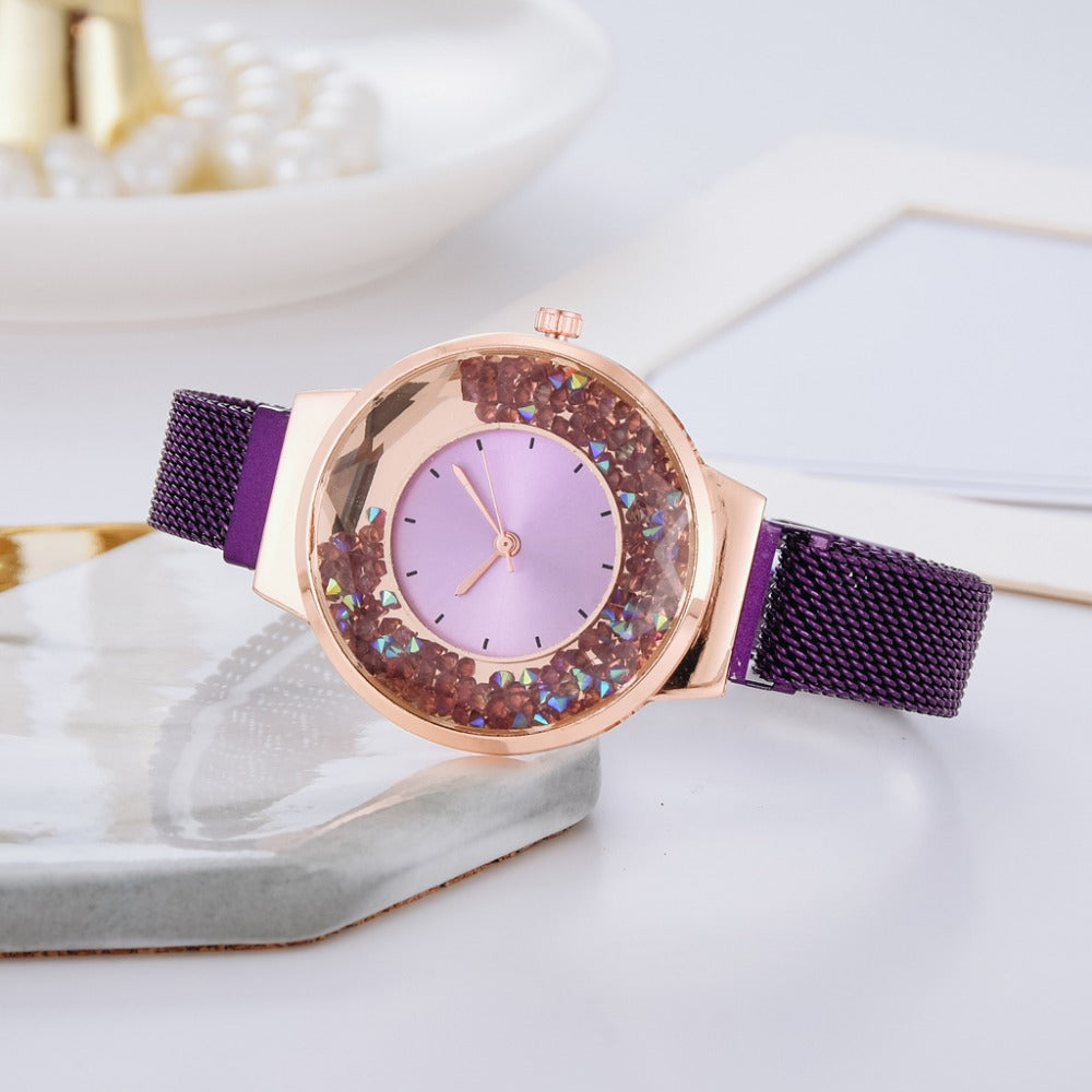 Luxury Ladies Quartz Magnet Buckle Movable Rhinestones Ladies Wristwatches