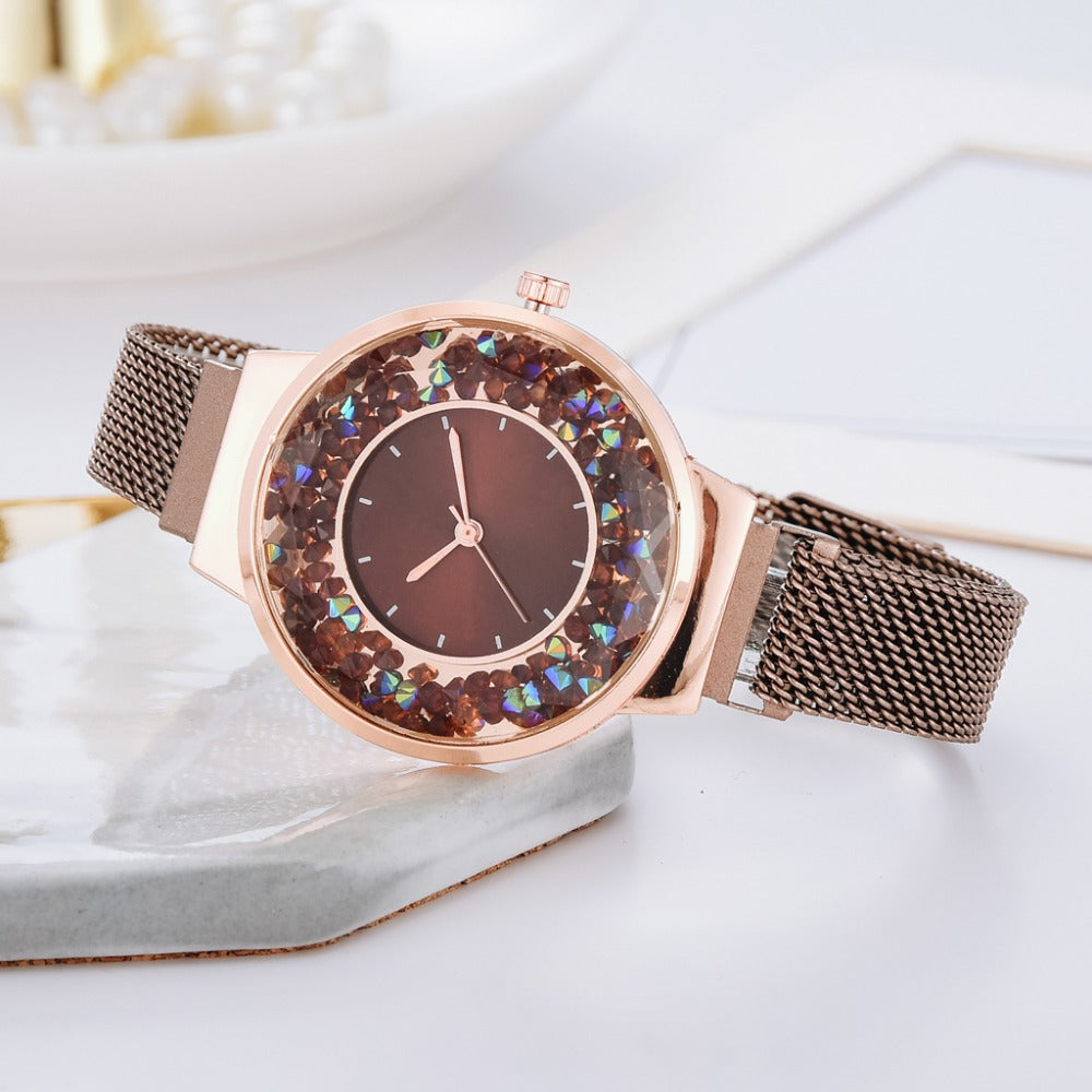 Luxury Ladies Quartz Magnet Buckle Movable Rhinestones Ladies Wristwatches