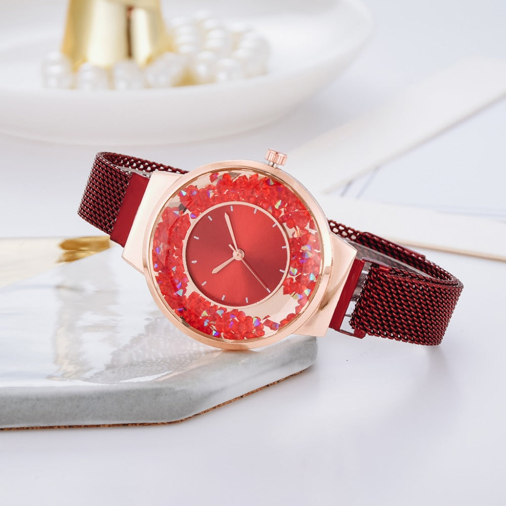 Luxury Ladies Quartz Magnet Buckle Movable Rhinestones Ladies Wristwatches