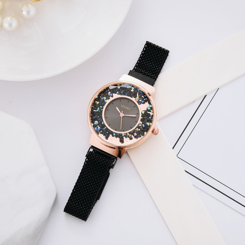 Luxury Ladies Quartz Magnet Buckle Movable Rhinestones Ladies Wristwatches