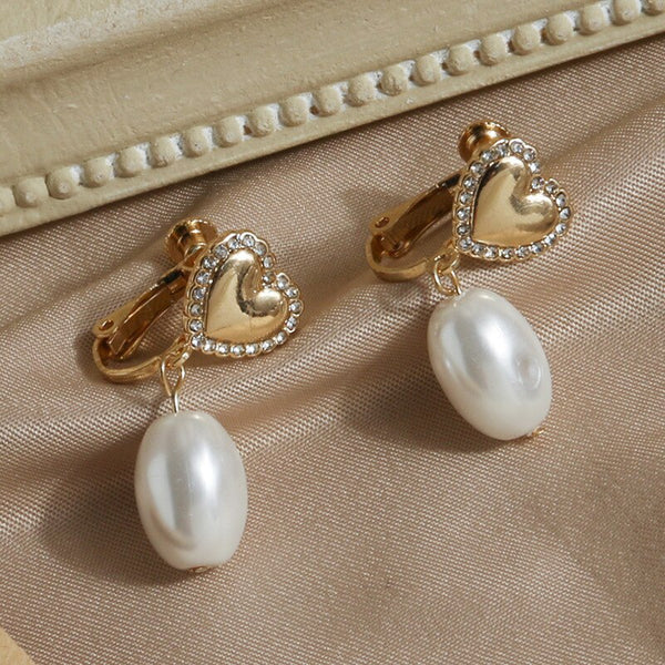 Korean Design Simulated Pearl Screw Clip on Earrings Non Pierced