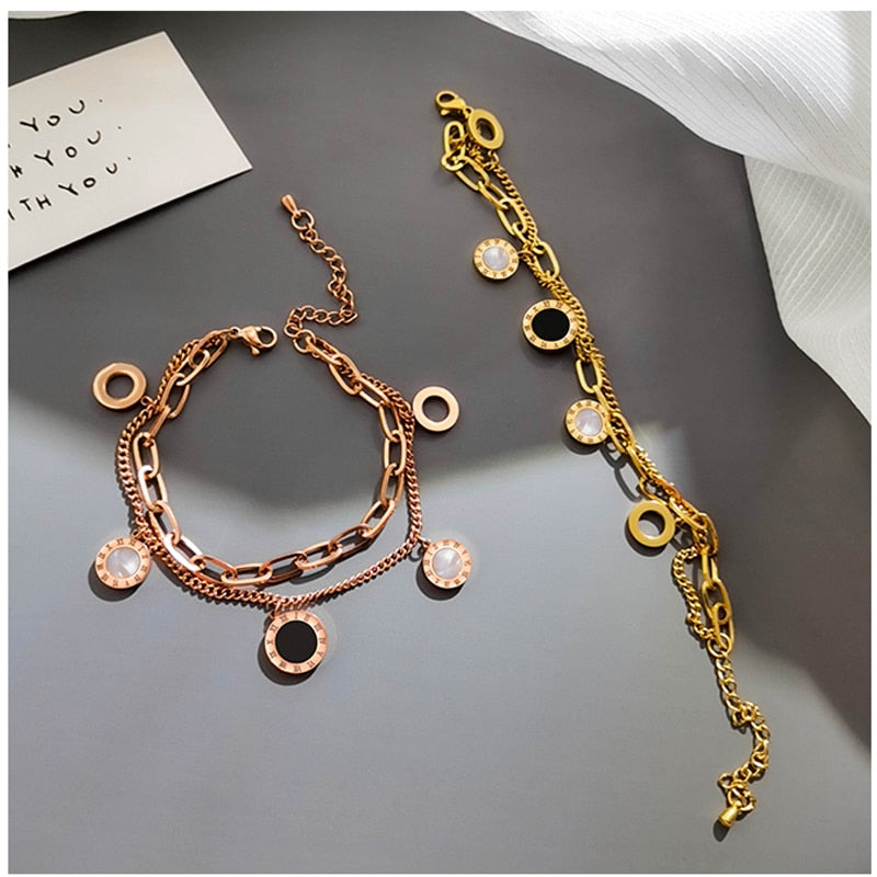 Luxury Rose Gold Stainless Steel Roman Numerals Bracelets