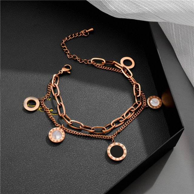 Luxury Rose Gold Stainless Steel Roman Numerals Bracelets