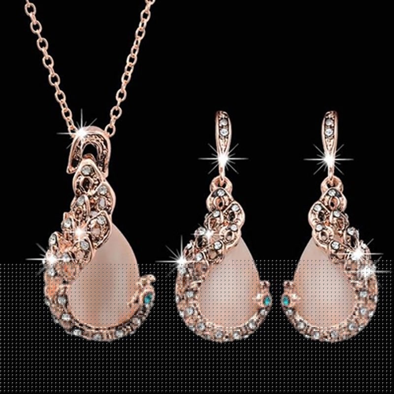 Women Elegant Waterdrop Rhinestone  Hook Earrings Jewelry Set
