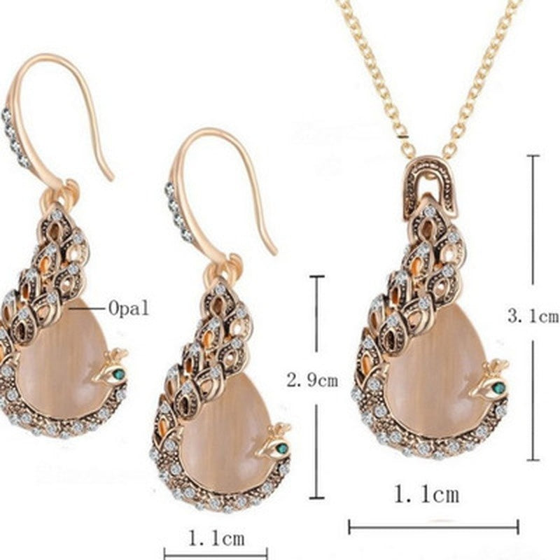 Women Elegant Waterdrop Rhinestone  Hook Earrings Jewelry Set