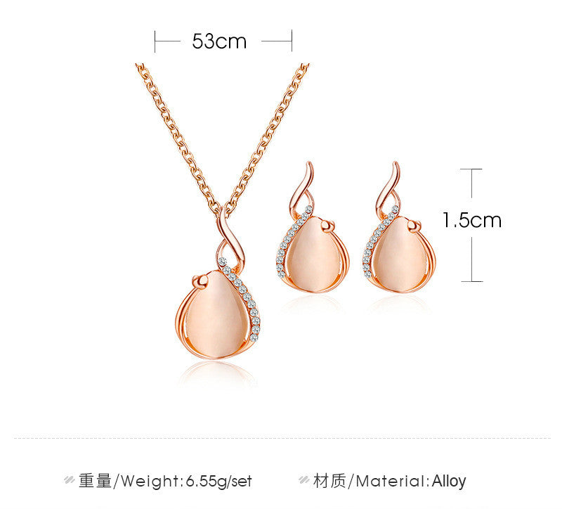 Women Elegant Waterdrop Rhinestone  Hook Earrings Jewelry Set