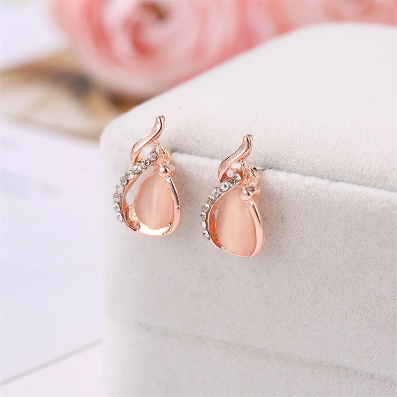 Women Elegant Waterdrop Rhinestone  Hook Earrings Jewelry Set