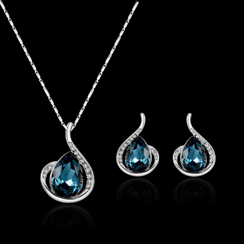 Women Elegant Waterdrop Rhinestone  Hook Earrings Jewelry Set