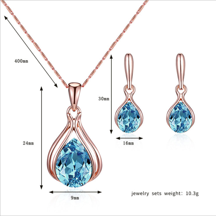 Women Elegant Waterdrop Rhinestone  Hook Earrings Jewelry Set
