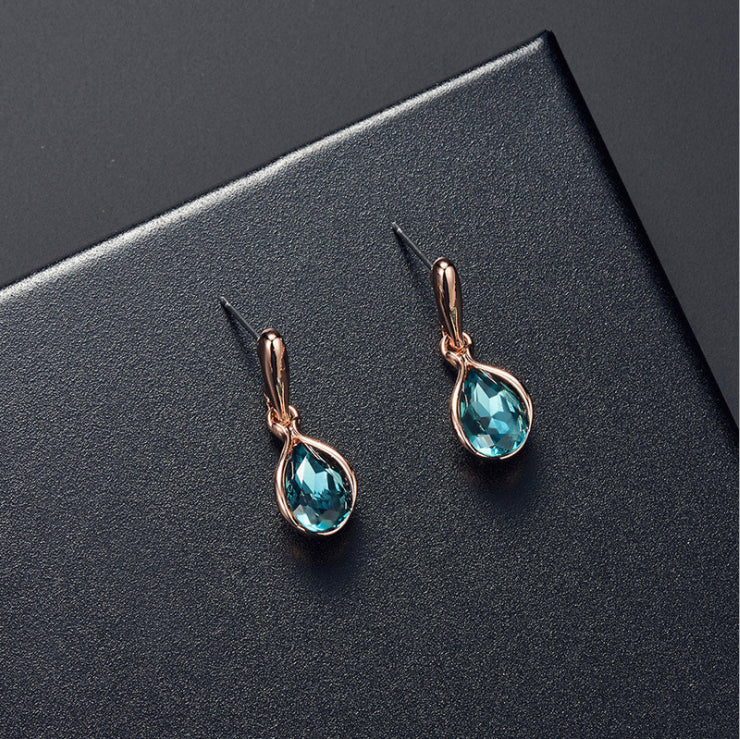 Women Elegant Waterdrop Rhinestone  Hook Earrings Jewelry Set