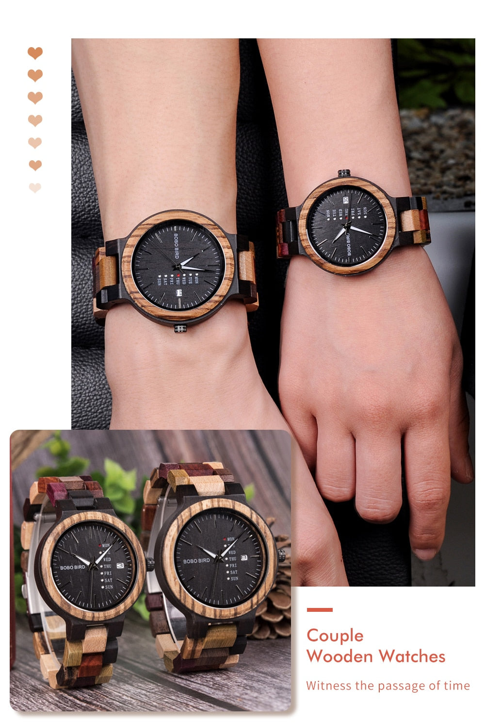 Quartz Week Date Display Wood Watch