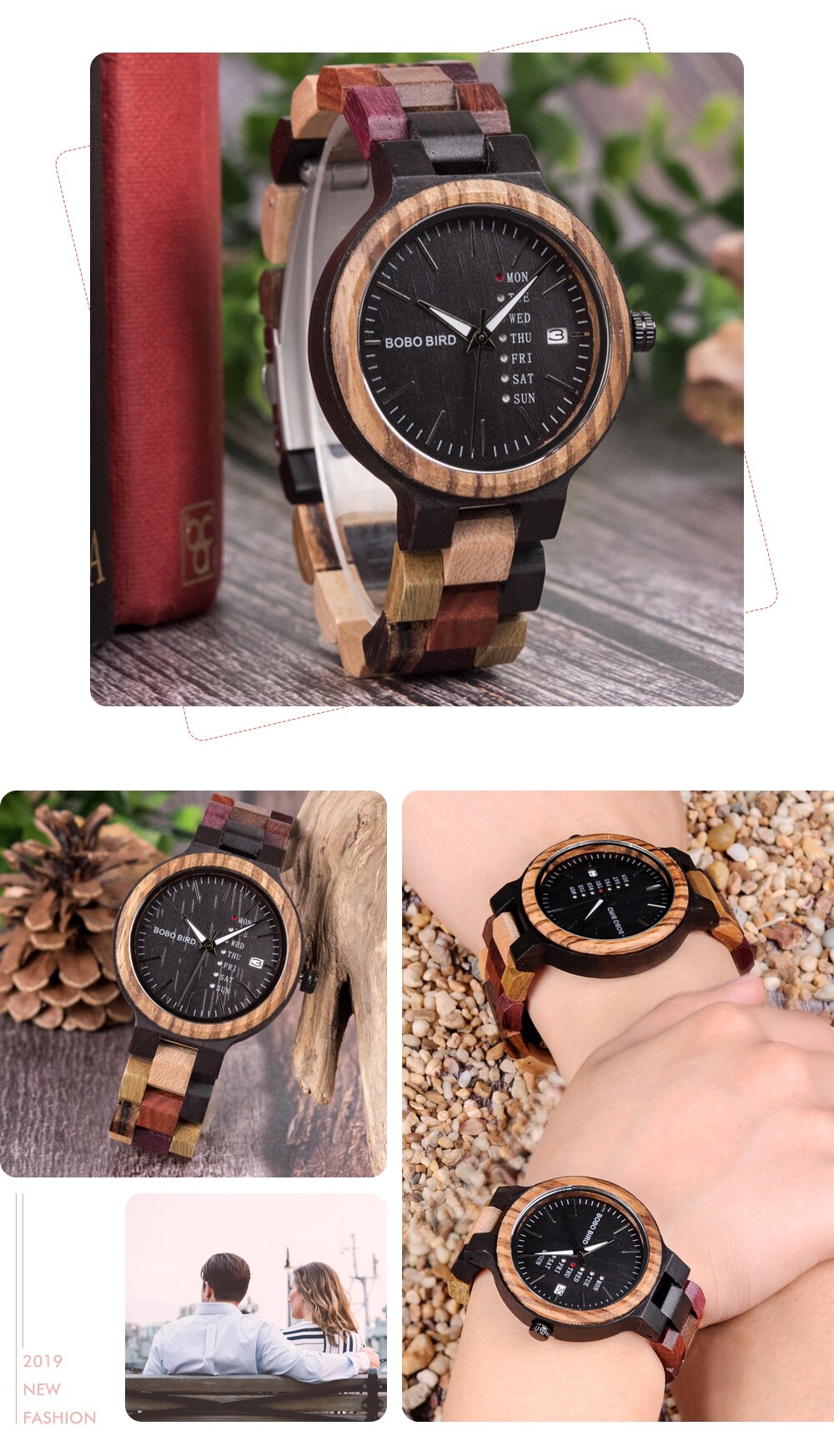 Quartz Week Date Display Wood Watch