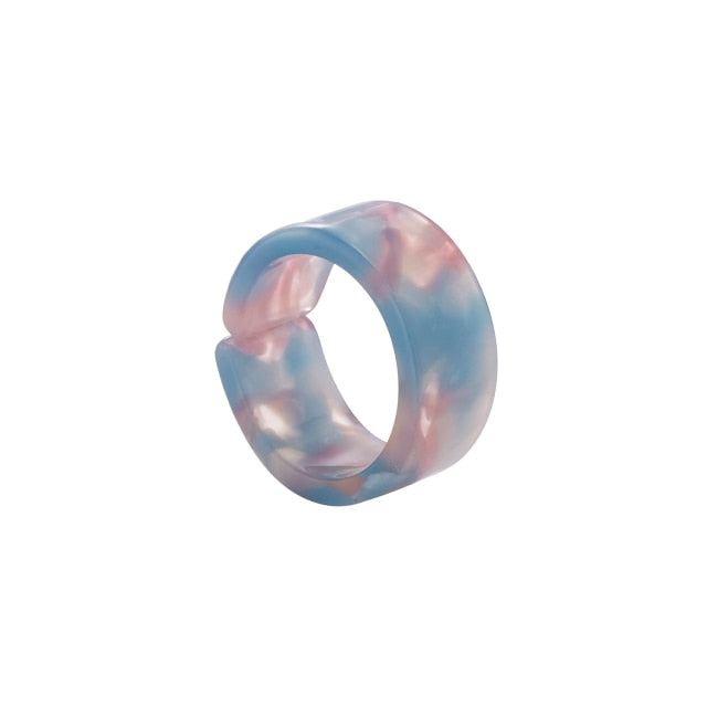Fashion Colorful Acrylic Resin Geometric Round Transparent Rings Set