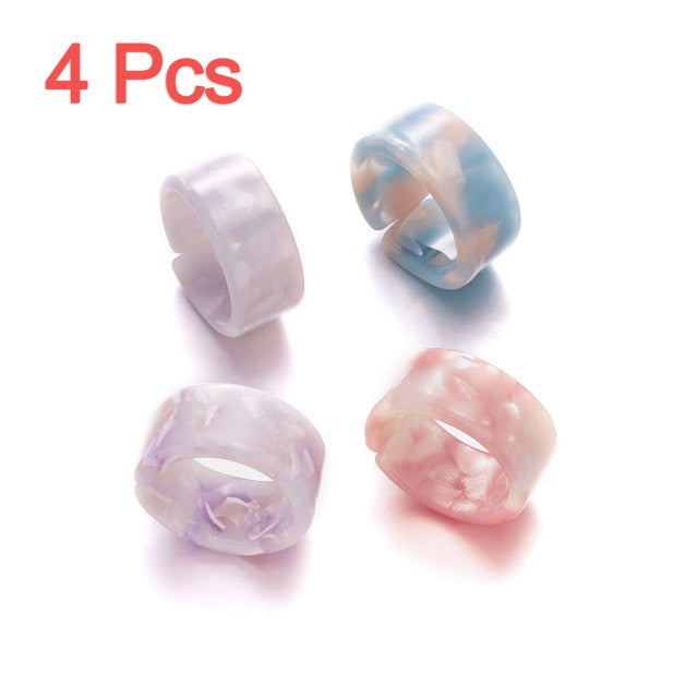 Fashion Colorful Acrylic Resin Geometric Round Transparent Rings Set