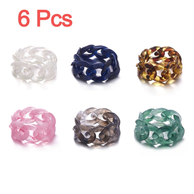 Fashion Colorful Acrylic Resin Geometric Round Transparent Rings Set