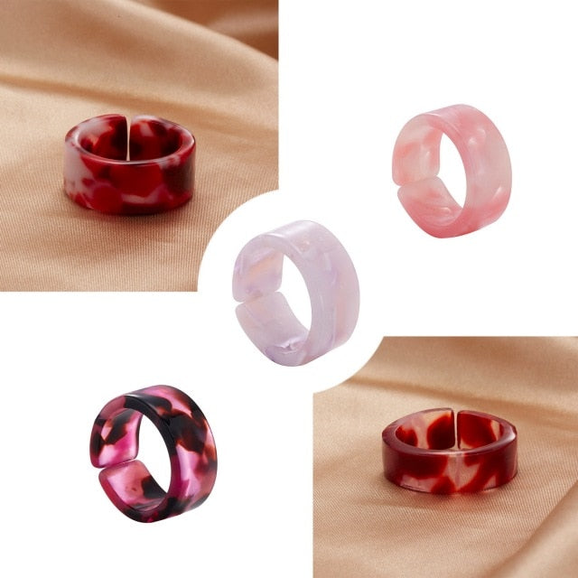 Fashion Colorful Acrylic Resin Geometric Round Transparent Rings Set