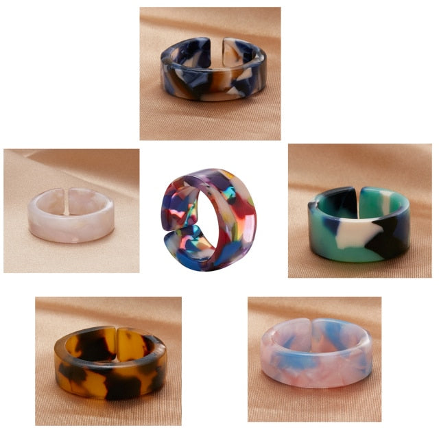 Fashion Colorful Acrylic Resin Geometric Round Transparent Rings Set
