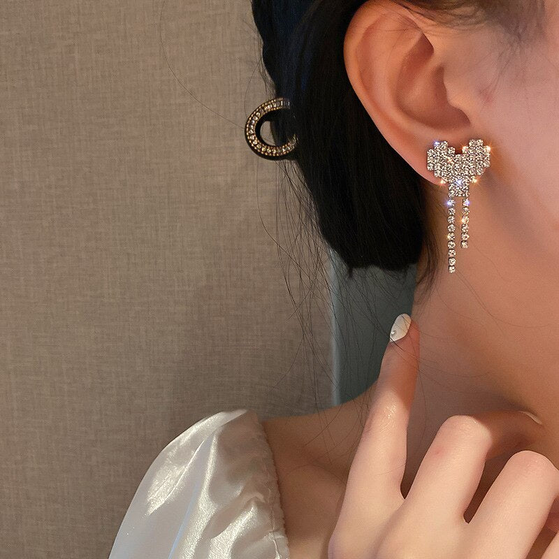 Fashion Bling Crystal Earrings Korean Heart Crystal Jewelry Sets