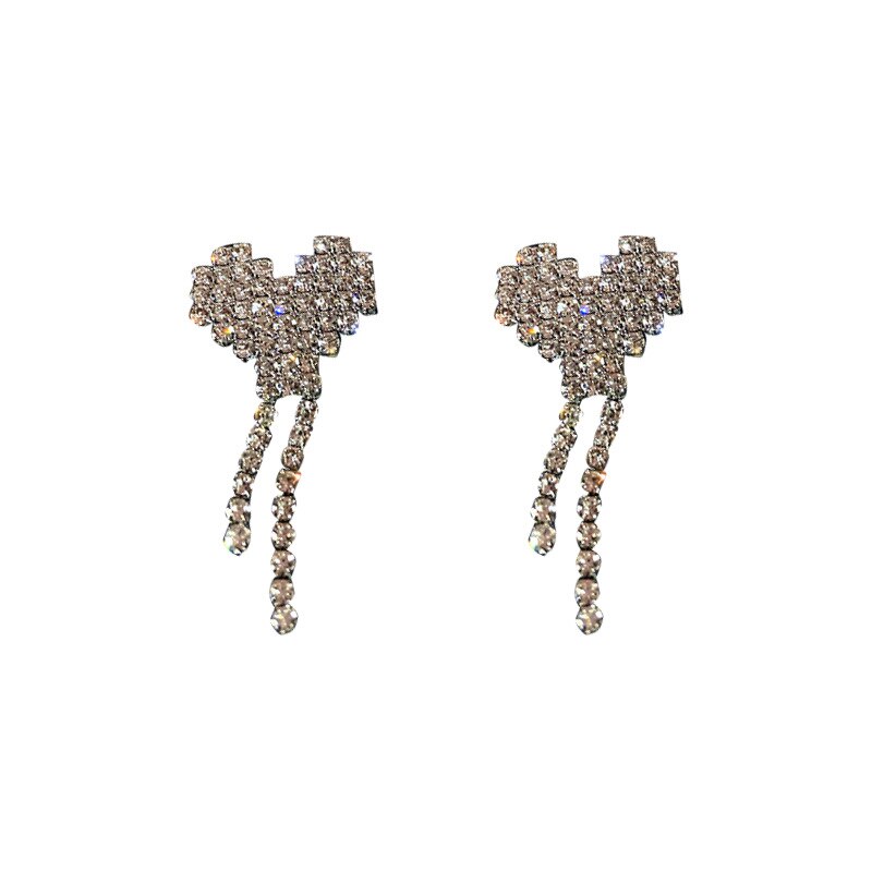 Fashion Bling Crystal Earrings Korean Heart Crystal Jewelry Sets