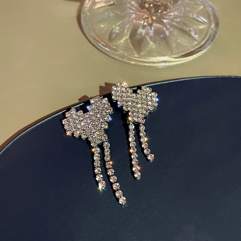 Fashion Bling Crystal Earrings Korean Heart Crystal Jewelry Sets